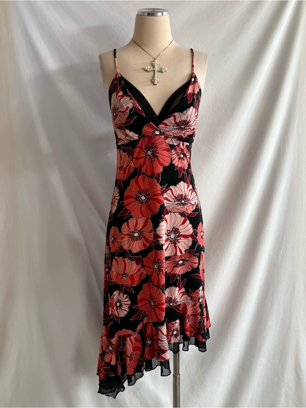 Vintage Y2K Floral Print Asymmetrical Dress